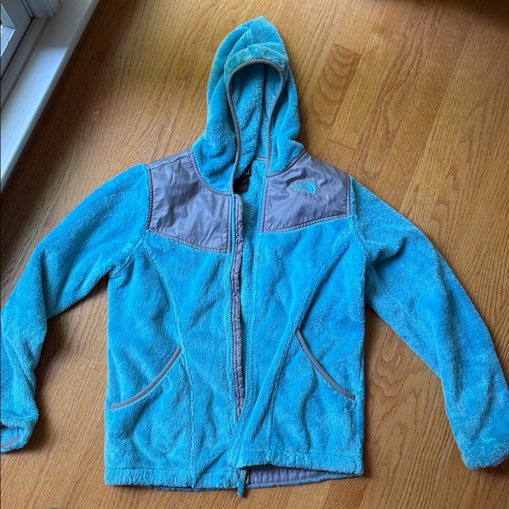 The North Face Turquoise and Gray Fleece Jacket - Girls size Large